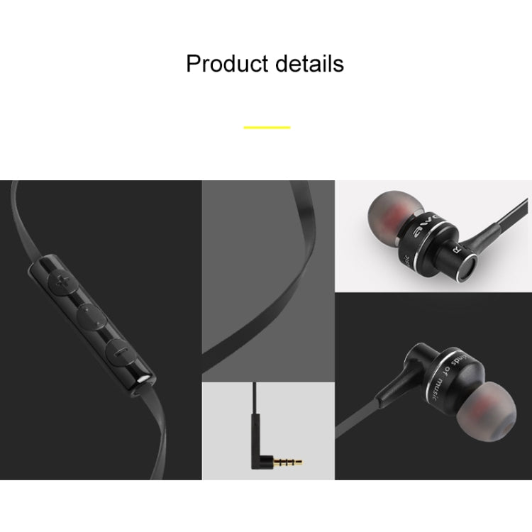 awei ES-10TY TPE In-ear Wire Control Earphone with Mic, For iPhone, iPad, Galaxy, Huawei, Xiaomi, LG, HTC and Other Smartphones(Black) - In Ear Wired Earphone by awei | Online Shopping UK | buy2fix