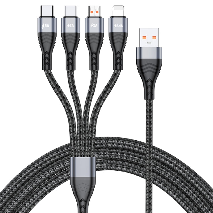 4 in 1 66W 6A USB to 8 Pin + Micro USB + Dual USB-C / Type-C Fast Charging Data Cable, Cable Length: 1.2m(Grey) - Multifunction Cable by buy2fix | Online Shopping UK | buy2fix