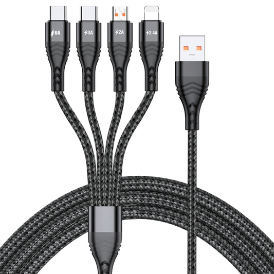 4 in 1 66W 6A USB to 8 Pin + Micro USB + Dual USB-C / Type-C Fast Charging Data Cable, Cable Length: 2m(Black) - Multifunction Cable by buy2fix | Online Shopping UK | buy2fix
