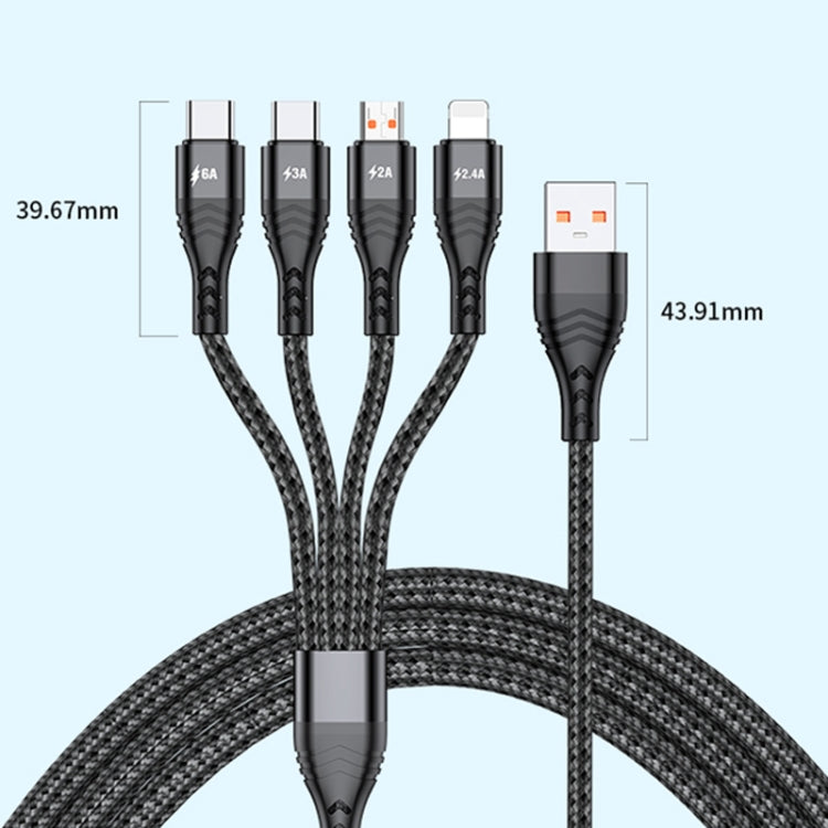 4 in 1 66W 6A USB to 8 Pin + Micro USB + Dual USB-C / Type-C Fast Charging Data Cable, Cable Length: 2m(Grey) - Multifunction Cable by buy2fix | Online Shopping UK | buy2fix