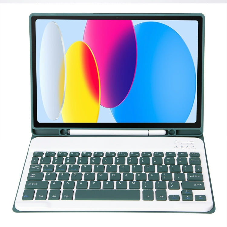 For iPad 11 2025 / 10th Gen 10.9 2022 A10B Lambskin Texture Ultra-thin Bluetooth Keyboard Leather Tablet Case with Pen Slot(Dark Green) by buy2fix