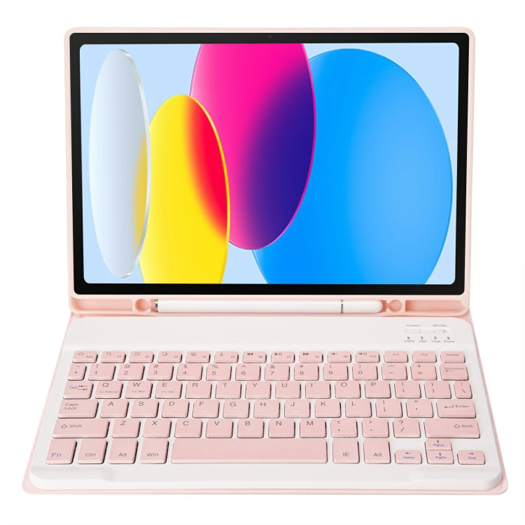 For iPad 11 2025 / 10th Gen 10.9 2022 A10B Lambskin Texture Ultra-thin Bluetooth Keyboard Leather Tablet Case with Pen Slot(Pink) by buy2fix
