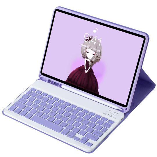 For iPad 11 2025 / 10th Gen 10.9 2022 A10B Lambskin Texture Ultra-thin Bluetooth Keyboard Leather Tablet Case with Pen Slot (Lavender Purple)