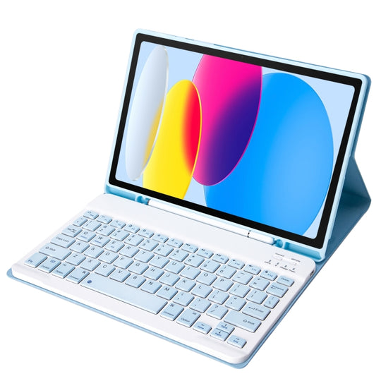 For iPad 11 2025 / 10th Gen 10.9 2022 A10B Lambskin Texture Ultra-thin Bluetooth Keyboard Leather Tablet Case with Pen Slot(Baby Blue)