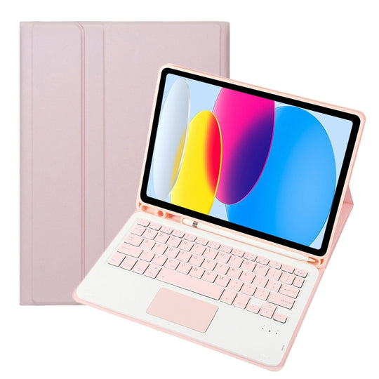 For iPad 11 2025 / 10th Gen 10.9 2022 A10B-A Lambskin Texture Bluetooth Touch Keyboard Leather Tablet Case with Pen Slot (Pink)