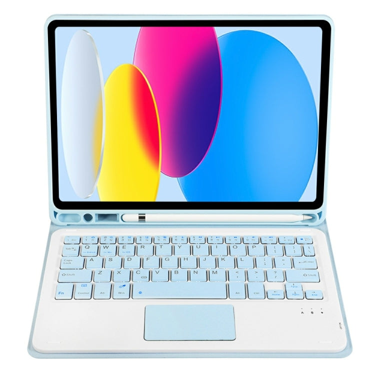 For iPad 11 2025 / 10th Gen 10.9 2022 A10B-A Lambskin Texture Bluetooth Touch Keyboard Leather Tablet Case with Pen Slot (Baby Blue) by buy2fix