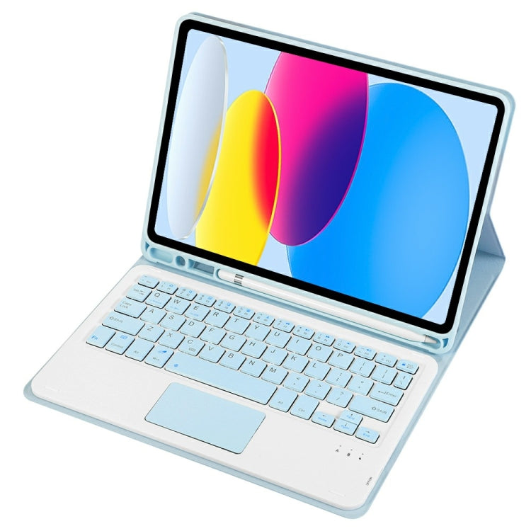 For iPad 11 2025 / 10th Gen 10.9 2022 A10B-A Lambskin Texture Bluetooth Touch Keyboard Leather Tablet Case with Pen Slot (Baby Blue) by buy2fix