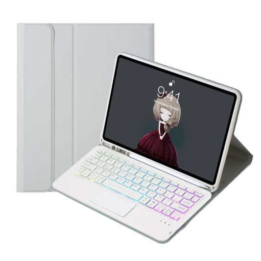 For iPad 11 2025 / 10th Gen 10.9 2022 A10B-AS Lambskin Texture Backlight Bluetooth Touch Keyboard Leather Tablet Case with Pen Slot (Grey) - Universal by buy2fix | Online Shopping UK | buy2fix