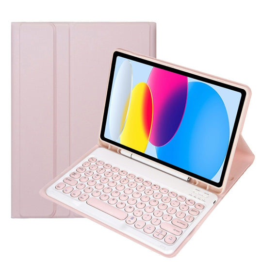 For iPad 11 2025 / 10th Gen 10.9 2022 YA10B Lambskin Texture Bluetooth Keyboard Leather Tablet Case with Pen Slot (Pink)