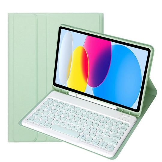 For iPad 11 2025 / 10th Gen 10.9 2022 YA10B Lambskin Texture Bluetooth Keyboard Leather Tablet Case with Pen Slot (Green)