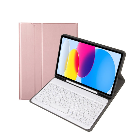 For iPad 11 2025 / 10th Gen 10.9 2022 YA10B Lambskin Texture Bluetooth Keyboard Leather Tablet Case with Pen Slot(Rose Gold)