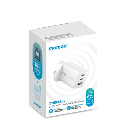 MOMAX UM30 PD 67W Fast Charger Power Adapter, UK Plug(White) by MOMAX