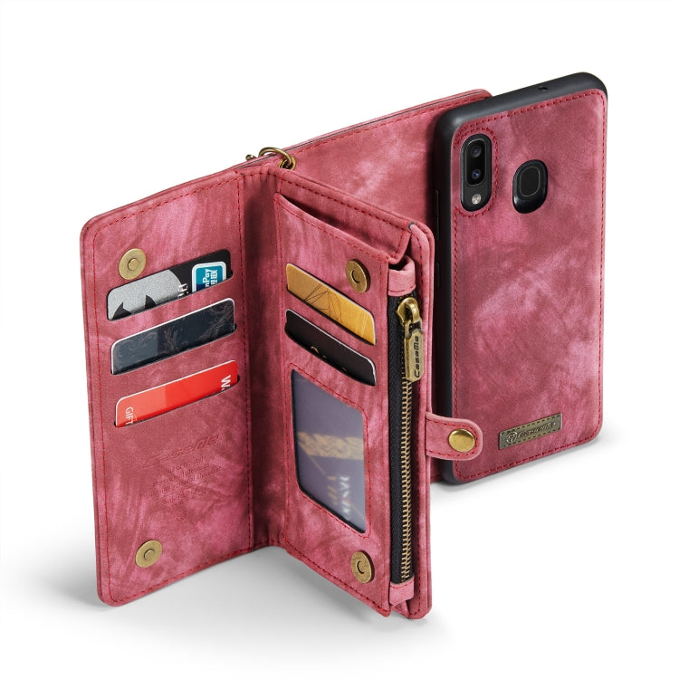 CaseMe-008 Detachable Multifunctional Retro Frosted Horizontal Flip Leather Case for Galaxy A20 / M10S, with Card Slot & Holder & Zipper Wallet & Photo Frame(Red) - Galaxy Phone Cases by CaseMe | Online Shopping UK | buy2fix