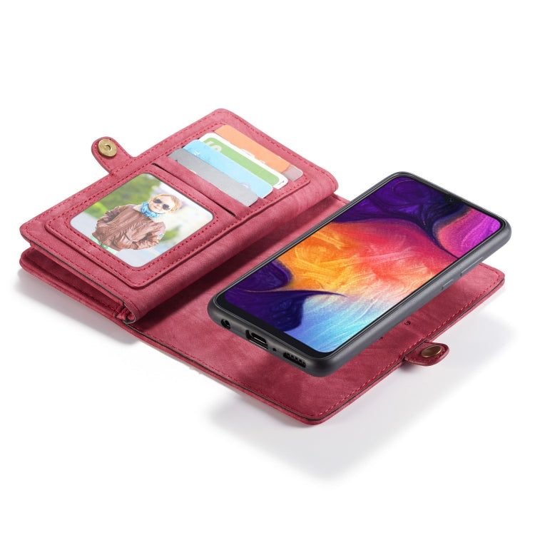 CaseMe-008 Detachable Multifunctional Retro Frosted Horizontal Flip Leather Case for Galaxy A50, with Card Slot & Holder & Zipper Wallet & Photo Frame(Red) - Galaxy Phone Cases by CaseMe | Online Shopping UK | buy2fix