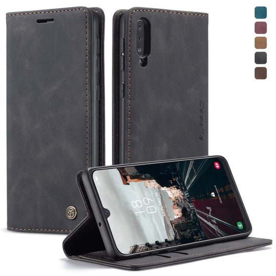 CaseMe-013 Multifunctional Retro Frosted Horizontal Flip Leather Case for Galaxy A30S / A50S / A50, with Card Slot & Holder & Zipper Wallet & Photo Frame(Black)