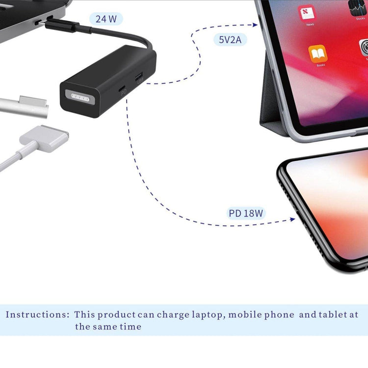 3 in 1 MagSafe 1 / 2 + PD Port + USB to USB-C / Type-C Converter Adapter (Black) - Cable & Adapter by buy2fix | Online Shopping UK | buy2fix