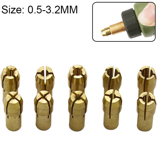 10 in 1 Three-claw Copper Clamp Nut for Electric Mill Fittings，Bore diameter: 0.5-3.2mm by buy2fix