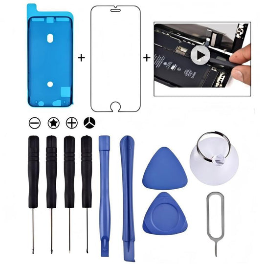 12 in 1 Repair Kits & Sticker (4 x Screwdriver + 2 x Teardown Rods + 2 x Triangle on Thick Slices + 1 x Eject Pin + 1 x Chuck + 1 x Waterproof Sticker + 1 x Tempered Glass)