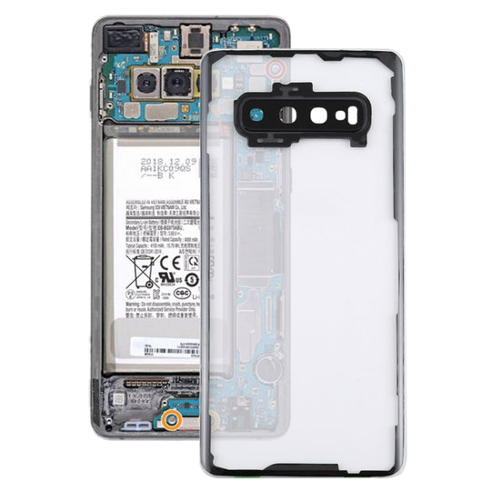 For Samsung Galaxy S10+ SM-G9750 G975F Transparent Battery Back Cover with Camera Lens Frame (Transparent)