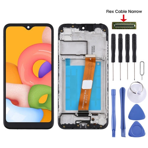 For Samsung Galaxy A01 SM-A015F OEM LCD Screen Digitizer Full Assembly with Frame, Flex Cable Narrow (Black)