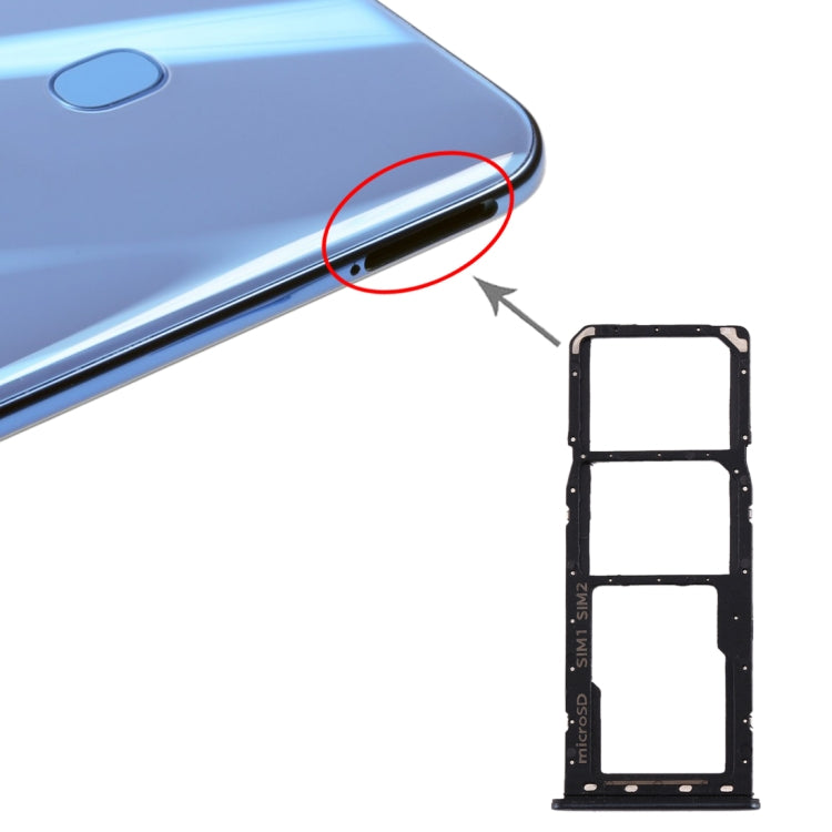 For Galaxy A20 A30 A50 SIM Card Tray + SIM Card Tray + Micro SD Card Tray (Black) - Card Tray by buy2fix | Online Shopping UK | buy2fix