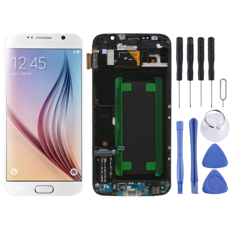 Original Super AMOLED LCD Screen For Samsung Galaxy S6 SM-G920F Digitizer Full Assembly with Frame (White) - LCD Screen by buy2fix | Online Shopping UK | buy2fix