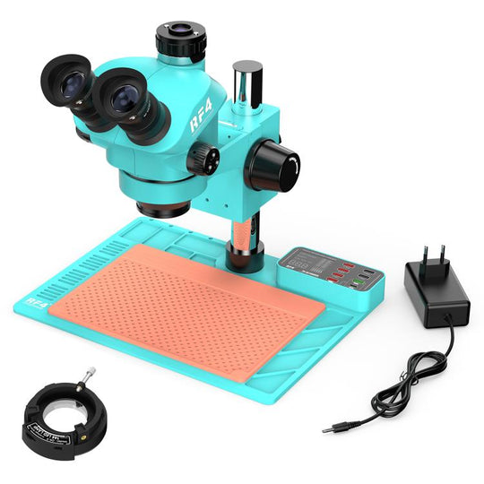 RF4 RF-7050TVA9 7X-50X Synchronous Zoom Trinocular Stereo Microscope with USB Charging Station (US Plug)