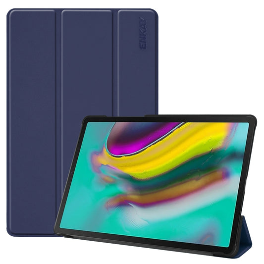 ENKAY High Quality PU Leather + Plastic Bottom Smart Case with Three-folding Holder for Samsung Galaxy Tab S5e 10.5 T720 / T725(Dark Blue) by ENKAY