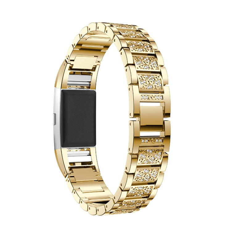 Diamond-studded Solid Stainless Steel Watch Band for Fitbit Charge 2(Gold) by buy2fix
