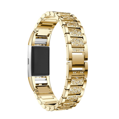 Diamond-studded Solid Stainless Steel Watch Band for Fitbit Charge 2(Gold) by buy2fix