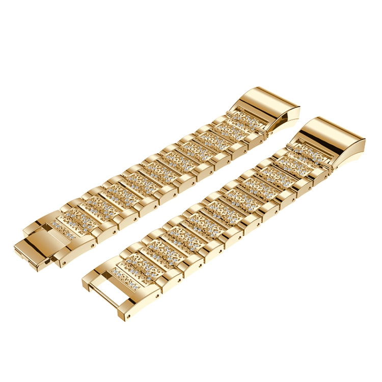Diamond-studded Solid Stainless Steel Watch Band for Fitbit Charge 2(Gold) by buy2fix
