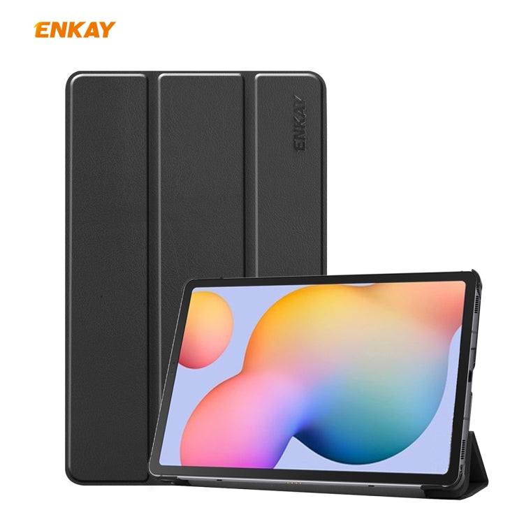 For Samsung Galaxy Tab S6 Lite P610 / P615 / Tab S6 Lite 2022 / P613 / P619 ENKAY 3-Fold Plastic Leather Smart Tablet Case(Black) - Tab S6 Lite P610 / P615 by ENKAY | Online Shopping UK | buy2fix