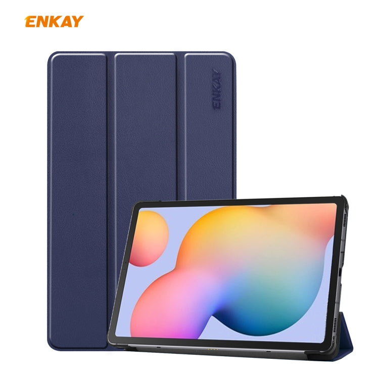 For Samsung Galaxy Tab S6 Lite P610 / P615 / Tab S6 Lite 2022 / P613 / P619 ENKAY 3-Fold Plastic Leather Smart Tablet Case(Dark Blue) - Tab S6 Lite P610 / P615 by ENKAY | Online Shopping UK | buy2fix