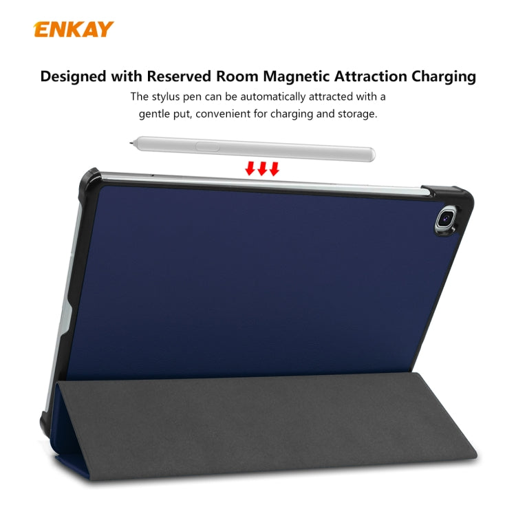 For Samsung Galaxy Tab S6 Lite P610 / P615 / Tab S6 Lite 2022 / P613 / P619 ENKAY 3-Fold Plastic Leather Smart Tablet Case(Dark Blue) - Tab S6 Lite P610 / P615 by ENKAY | Online Shopping UK | buy2fix