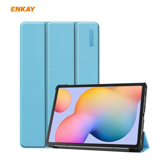 For Samsung Galaxy Tab S6 Lite P610 / P615 / Tab S6 Lite 2022 / P613 / P619 ENKAY 3-Fold Plastic Leather Smart Tablet Case(Light Blue) - Tab S6 Lite P610 / P615 by ENKAY | Online Shopping UK | buy2fix