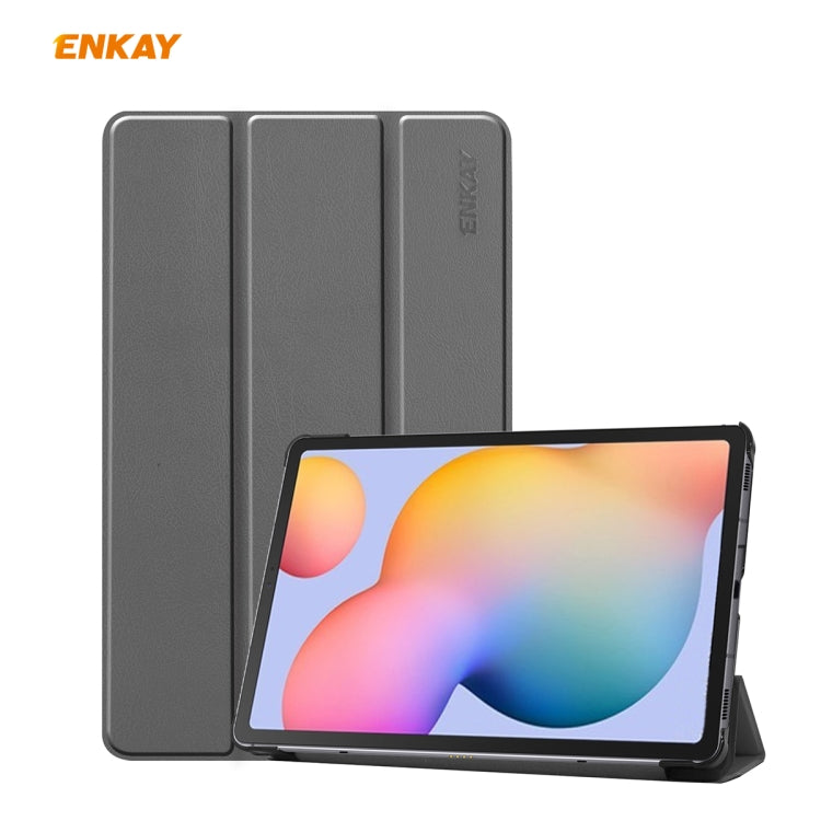 For Samsung Galaxy Tab S6 Lite P610 / P615 / Tab S6 Lite 2022 / P613 / P619 ENKAY 3-Fold Plastic Leather Smart Tablet Case(Grey) - Tab S6 Lite P610 / P615 by ENKAY | Online Shopping UK | buy2fix