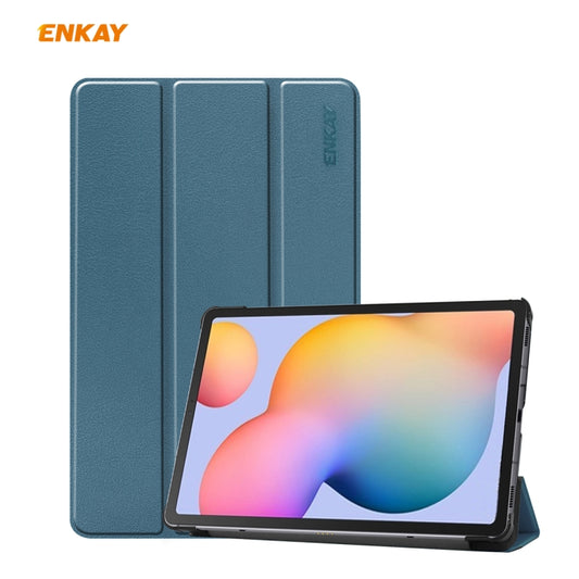 For Samsung Galaxy Tab S6 Lite P610 / P615 / Tab S6 Lite 2022 / P613 / P619 ENKAY 3-Fold Plastic Leather Smart Tablet Case(Blackish Green) - Tab S6 Lite P610 / P615 by ENKAY | Online Shopping UK | buy2fix