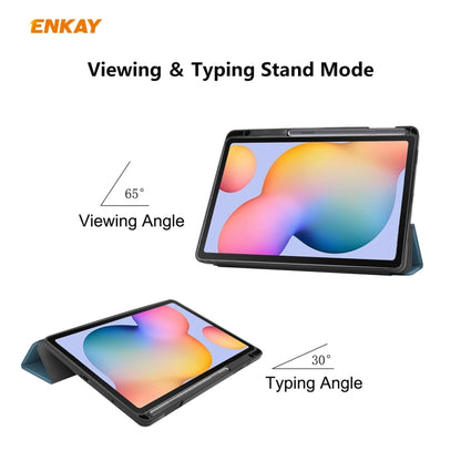 For Samsung Galaxy Tab S6 Lite P610 / P615 / Tab S6 Lite 2022 / P613 / P619 ENKAY Leather Smart Tablet Case with Pen Slot(Grey) - Tab S6 Lite P610 / P615 by ENKAY | Online Shopping UK | buy2fix
