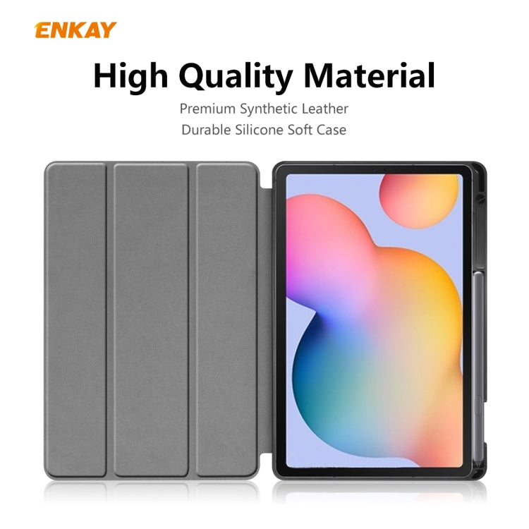 For Samsung Galaxy Tab S6 Lite P610 / P615 / Tab S6 Lite 2022 / P613 / P619 ENKAY Leather Smart Tablet Case with Pen Slot(Grey) - Tab S6 Lite P610 / P615 by ENKAY | Online Shopping UK | buy2fix
