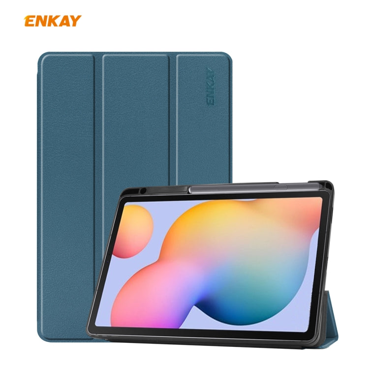 For Samsung Galaxy Tab S6 Lite P610 / P615 / Tab S6 Lite 2022 / P613 / P619 ENKAY Leather Smart Tablet Case with Pen Slot(Blackish Green) - Tab S6 Lite P610 / P615 by ENKAY | Online Shopping UK | buy2fix