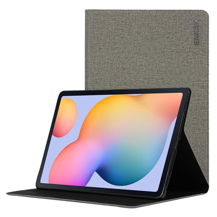 For Samsung Galaxy Tab S6 Lite P610 / P615 / Tab S6 Lite 2022 / P613 / P619 ENKAY Coarse Cloth Leather Smart Tablet Case(Grey) - Tab S6 Lite P610 / P615 by ENKAY | Online Shopping UK | buy2fix