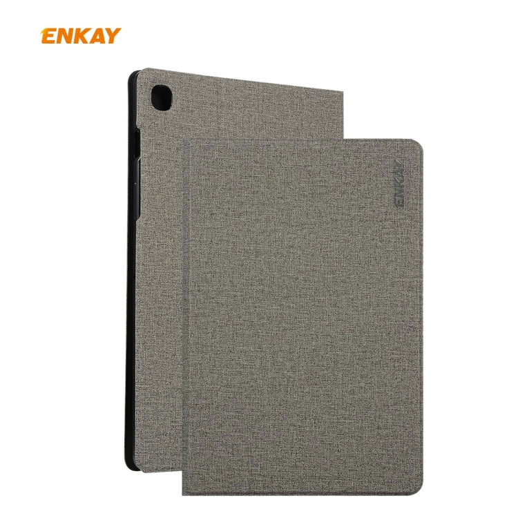 For Samsung Galaxy Tab S6 Lite P610 / P615 / Tab S6 Lite 2022 / P613 / P619 ENKAY Coarse Cloth Leather Smart Tablet Case(Grey) - Tab S6 Lite P610 / P615 by ENKAY | Online Shopping UK | buy2fix