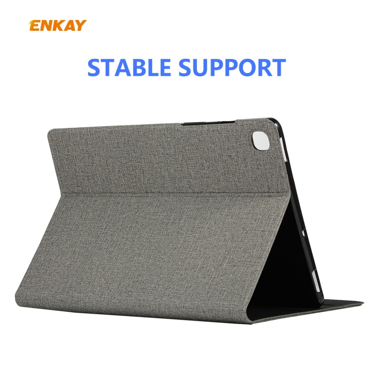 For Samsung Galaxy Tab S6 Lite P610 / P615 / Tab S6 Lite 2022 / P613 / P619 ENKAY Coarse Cloth Leather Smart Tablet Case(Grey) - Tab S6 Lite P610 / P615 by ENKAY | Online Shopping UK | buy2fix