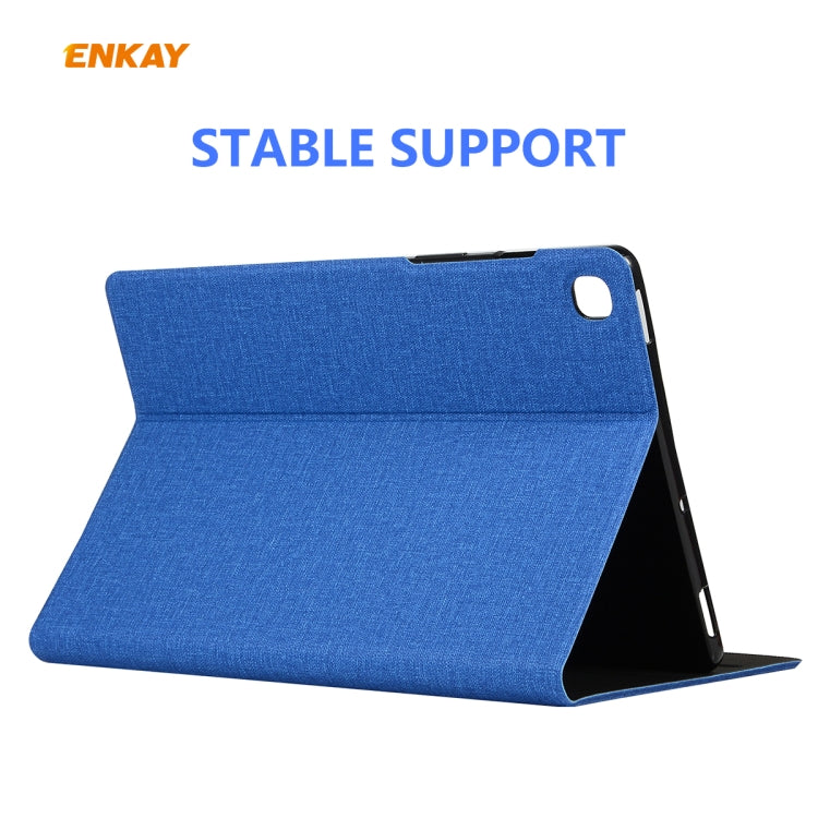 For Samsung Galaxy Tab S6 Lite P610 / P615 / Tab S6 Lite 2022 / P613 / P619 ENKAY Coarse Cloth Leather Smart Tablet Case(Blue) - Tab S6 Lite P610 / P615 by ENKAY | Online Shopping UK | buy2fix