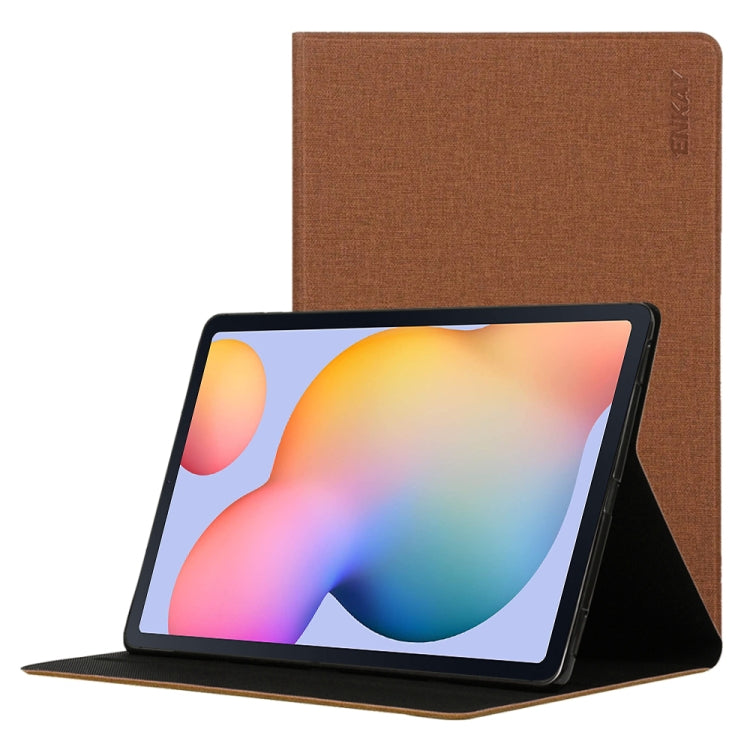 For Samsung Galaxy Tab S6 Lite P610 / P615 / Tab S6 Lite 2022 / P613 / P619 ENKAY Coarse Cloth Leather Smart Tablet Case(Brown) - Tab S6 Lite P610 / P615 by ENKAY | Online Shopping UK | buy2fix