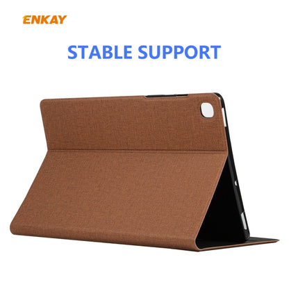 For Samsung Galaxy Tab S6 Lite P610 / P615 / Tab S6 Lite 2022 / P613 / P619 ENKAY Coarse Cloth Leather Smart Tablet Case(Brown) - Tab S6 Lite P610 / P615 by ENKAY | Online Shopping UK | buy2fix