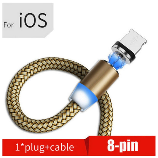 USB to 8 Pin Magnetic Metal Connector Nylon Two-color Braided Magnetic Data Cable, Cable Length: 1m(Gold) by buy2fix