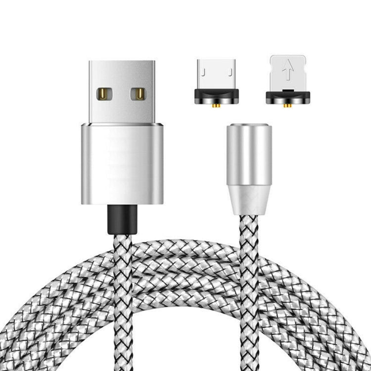 2 in 1 USB to 8 Pin + Micro USB Magnetic Metal Interface Nylon Braided Charging Cable, Length: 1m(Silvery) - Charging Cable & Head by buy2fix | Online Shopping UK | buy2fix