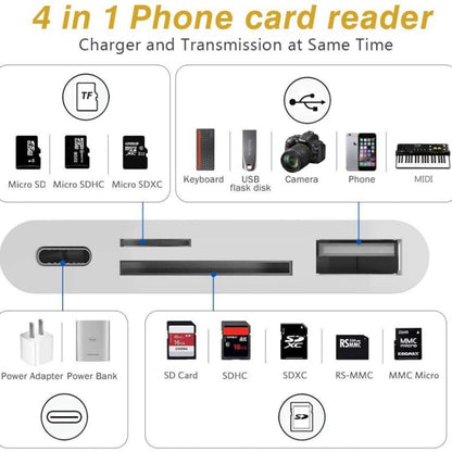 ZS-S1827 4 in 1 SD Card + TF Card + 8 Pin Charge + USB Interface to 8 Pin Interface Camera Reader Adapter, Support All iOS System - Converter & Adapter by buy2fix | Online Shopping UK | buy2fix