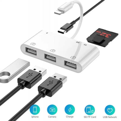 ZS-S1852 6 in 1 3 USB Female to 8 Pin Male OTG Camera Card Reader Adapter with SD & TF Card & 8 Pin Charging Interface, Support All iOS System - Converter & Adapter by buy2fix | Online Shopping UK | buy2fix